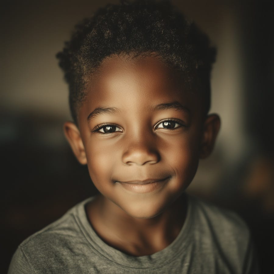 A photograph of a child named André