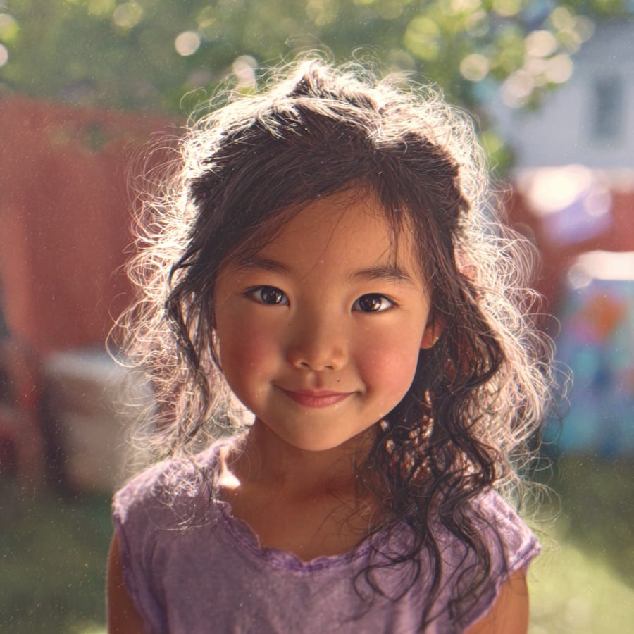 A photograph of a child named Mei